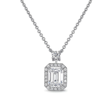 1.31ct Lab Grown Diamond Emerald‑Cut Halo Pendant Necklace in 18K