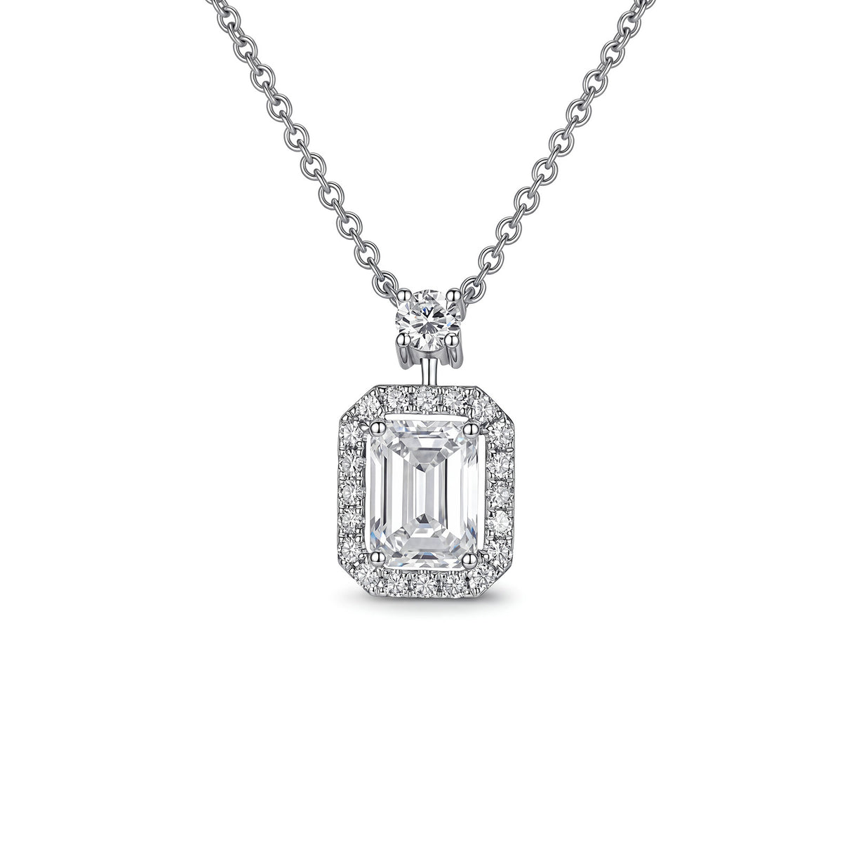 ⭐️1.31ct Lab Grown Diamond Emerald‑Cut Halo Pendant Necklace in 18K