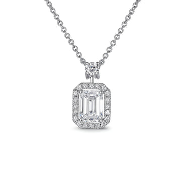 ⭐️1.31ct Lab Grown Diamond Emerald‑Cut Halo Pendant Necklace in 18K