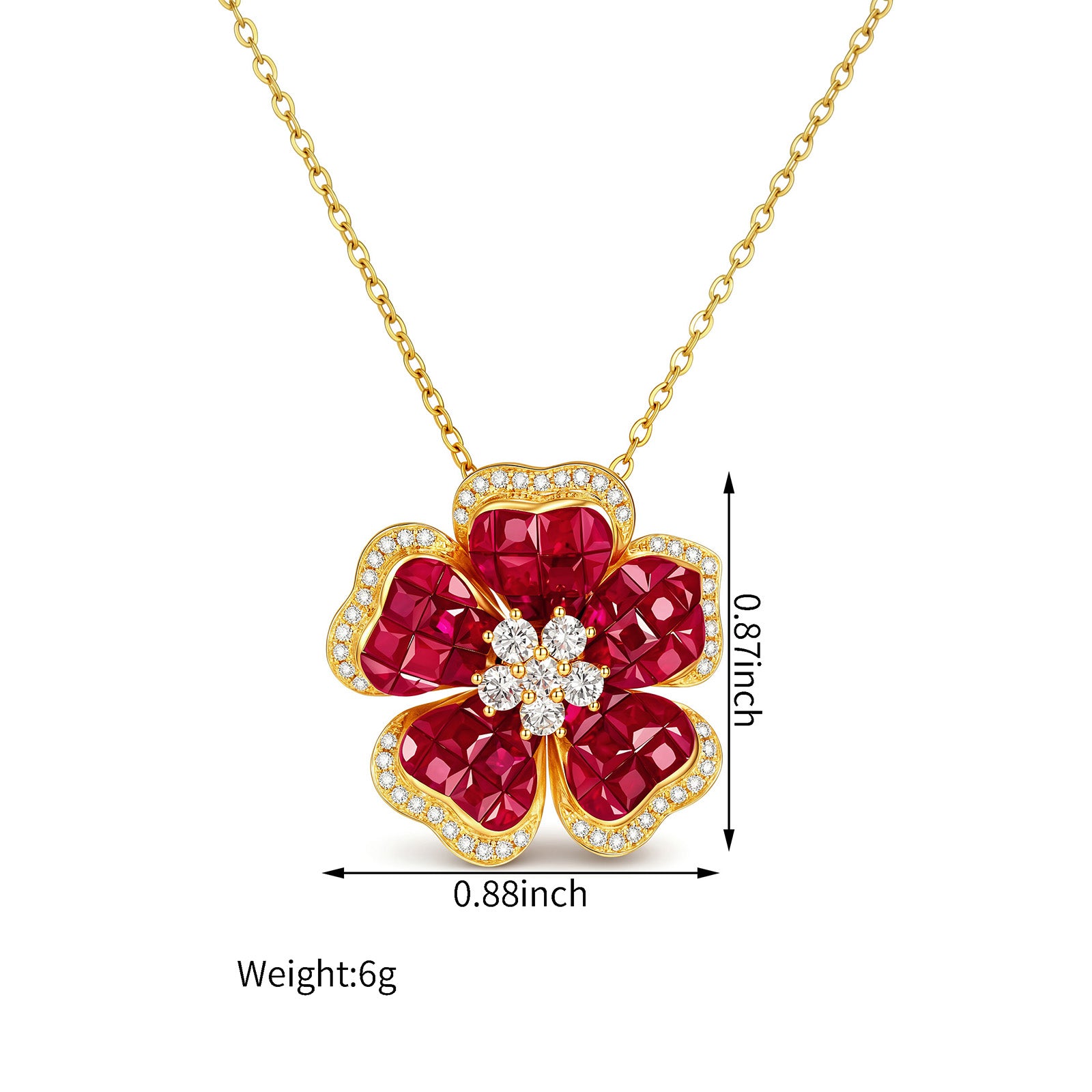 3.39ct Ruby Flower Pendant& Natural Diamond Accents in 18K (Pendan only)