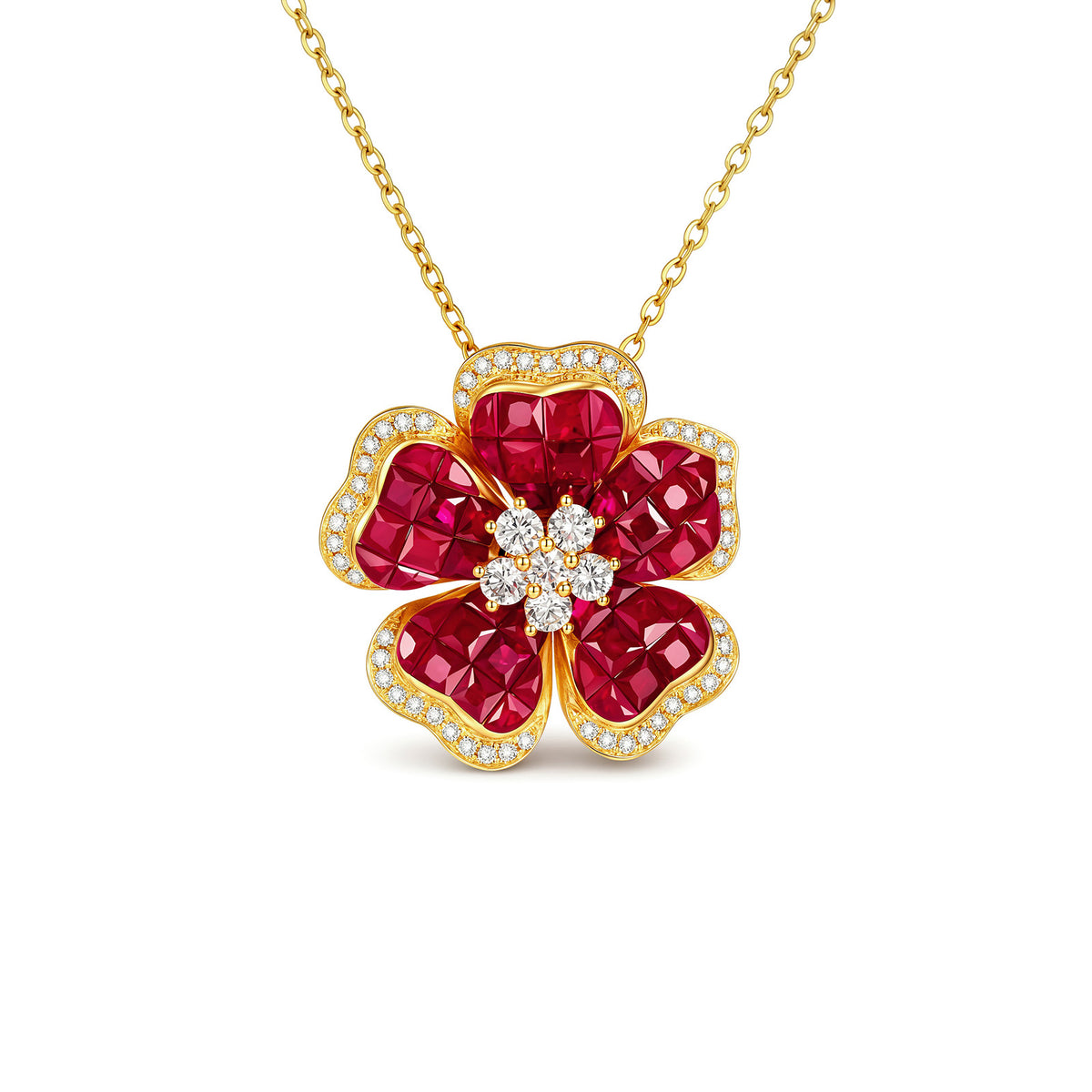 Ruby Blossom Diamond Necklace (Pendan only)