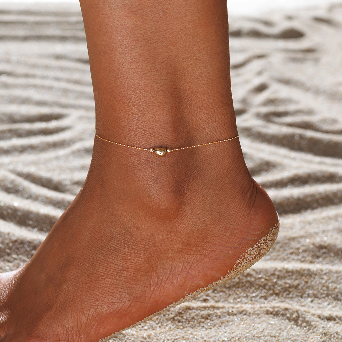 18K Gold Adjustable Puffy Heart Anklet