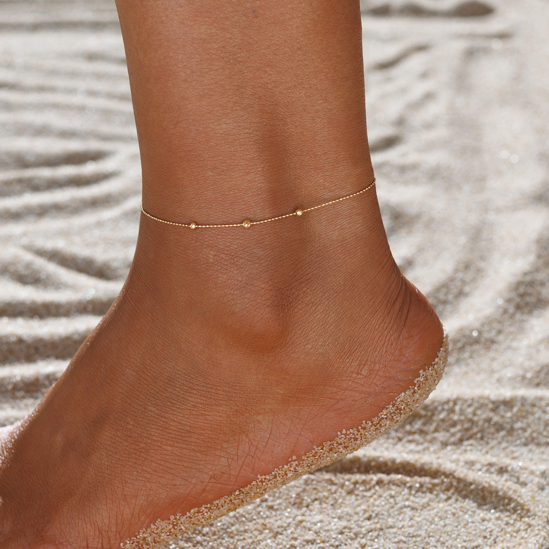 18K Gold Adjustable Station Bead Anklet