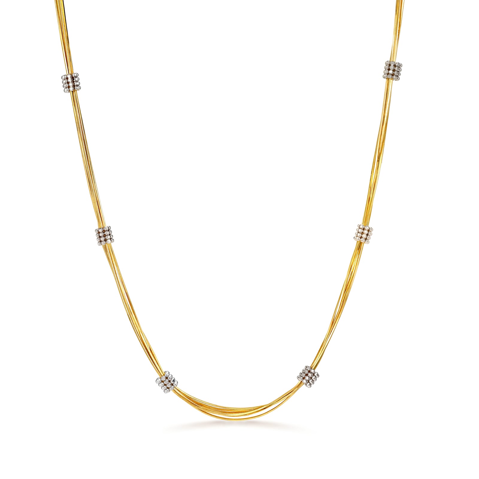 18K Yellow Gold Tassel Snake Chain Station Necklace