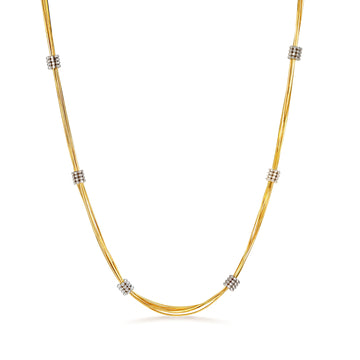 18K Yellow Gold Tassel Snake Chain Station Necklace