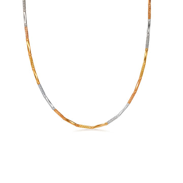 18K Tri-Color Textured Bar Chain Necklace | 15.7"+2"