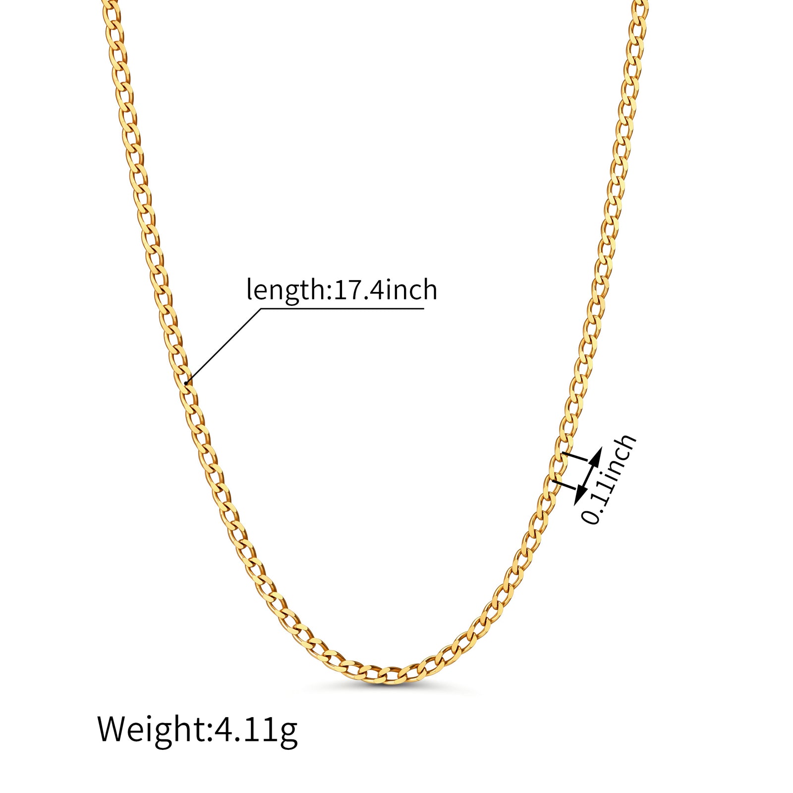 18K Solid Gold Curb Chain Necklace（2mm）