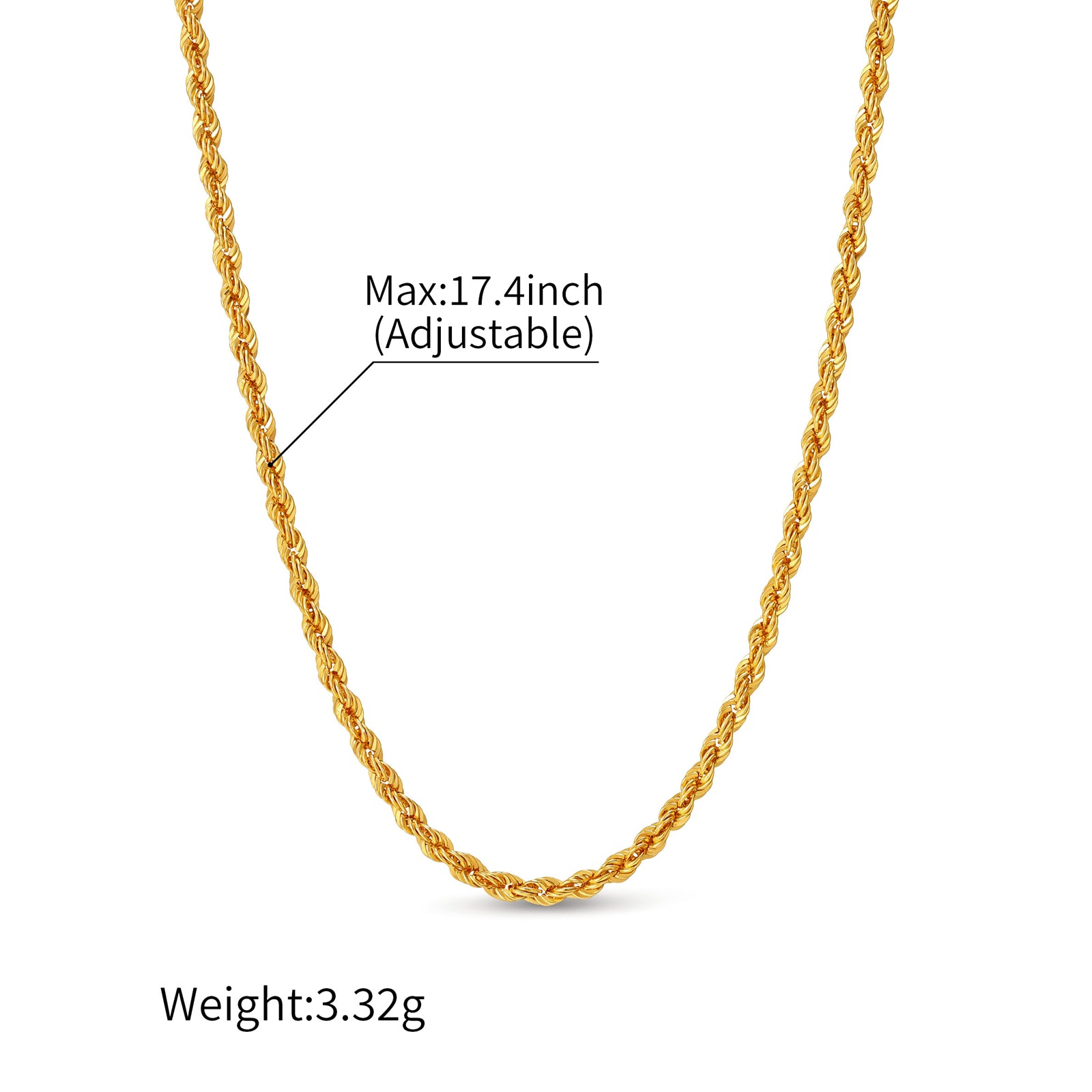 K18 Yellow Gold 2mm Twisted Rope Chain Necklace