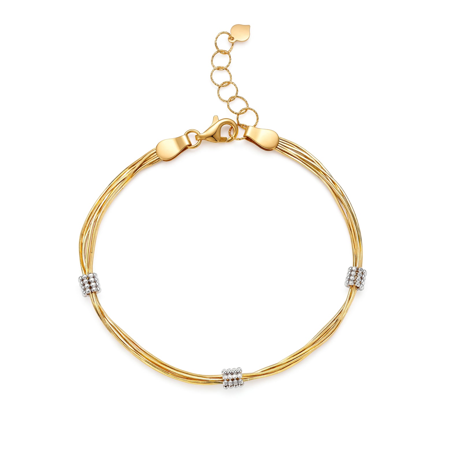 18K Yellow Gold Tassel Twisted Snake Bone Station Bracelet