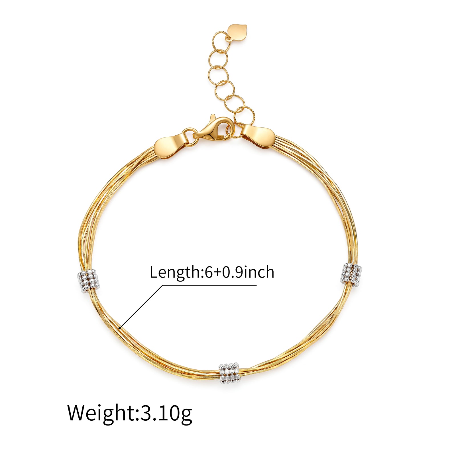 18K Yellow Gold Tassel Twisted Snake Bone Station Bracelet