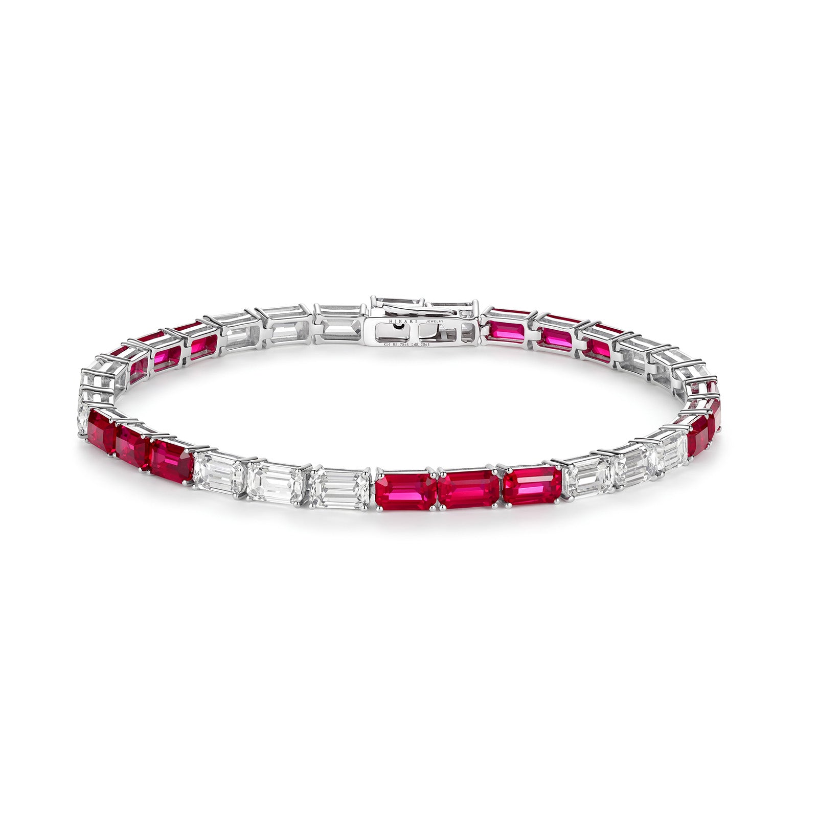 10.5-11.05ct Lab Grown Red & White Alternating Diamond Tennis Bracelet in 14K