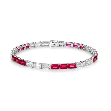 10.5-11.05ct Lab Grown Red & White Alternating Diamond Tennis Bracelet in 14K