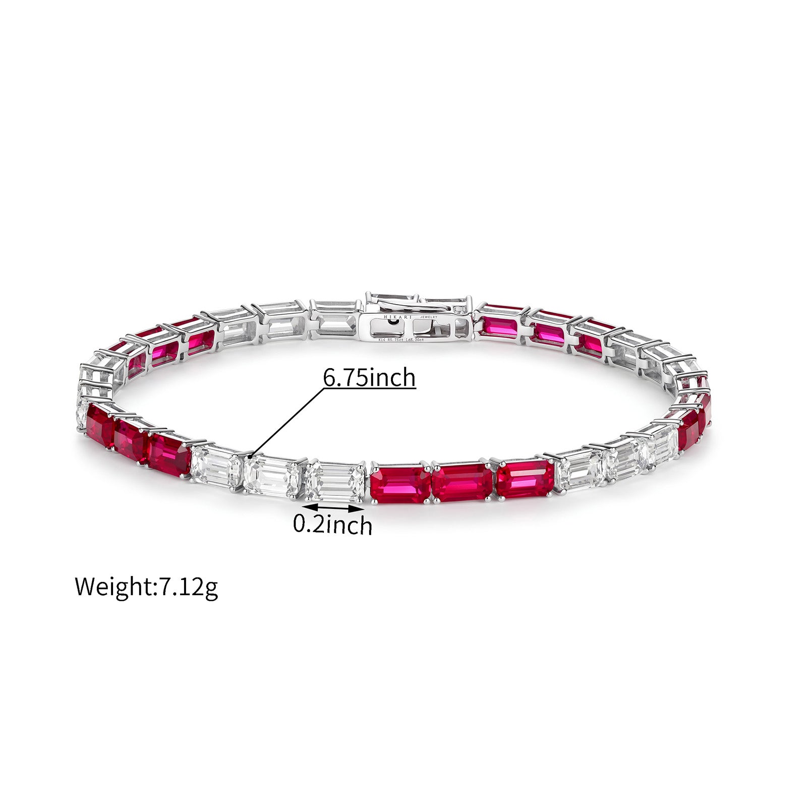 10.5-11.05ct Lab Grown Red & White Alternating Diamond Tennis Bracelet in 14K