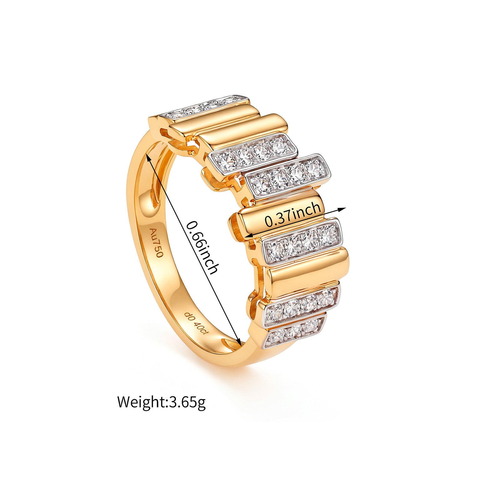 0.4ct Natural Diamond Piano‑Key Ring in 18K