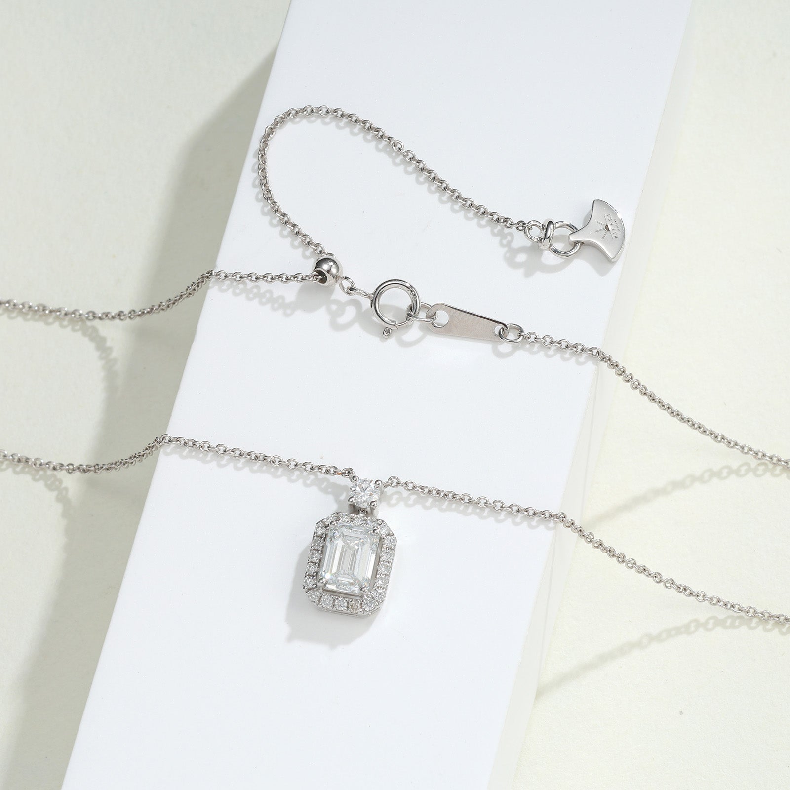 1.31ct Lab Grown Diamond Emerald‑Cut Halo Pendant Necklace in 18K