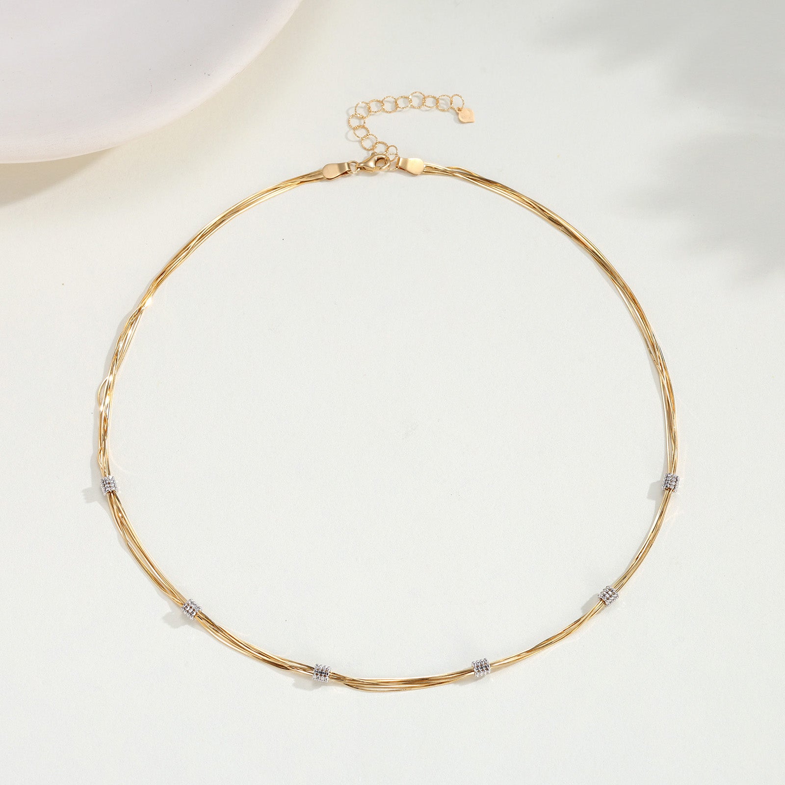 18K Yellow Gold Tassel Snake Chain Station Necklace