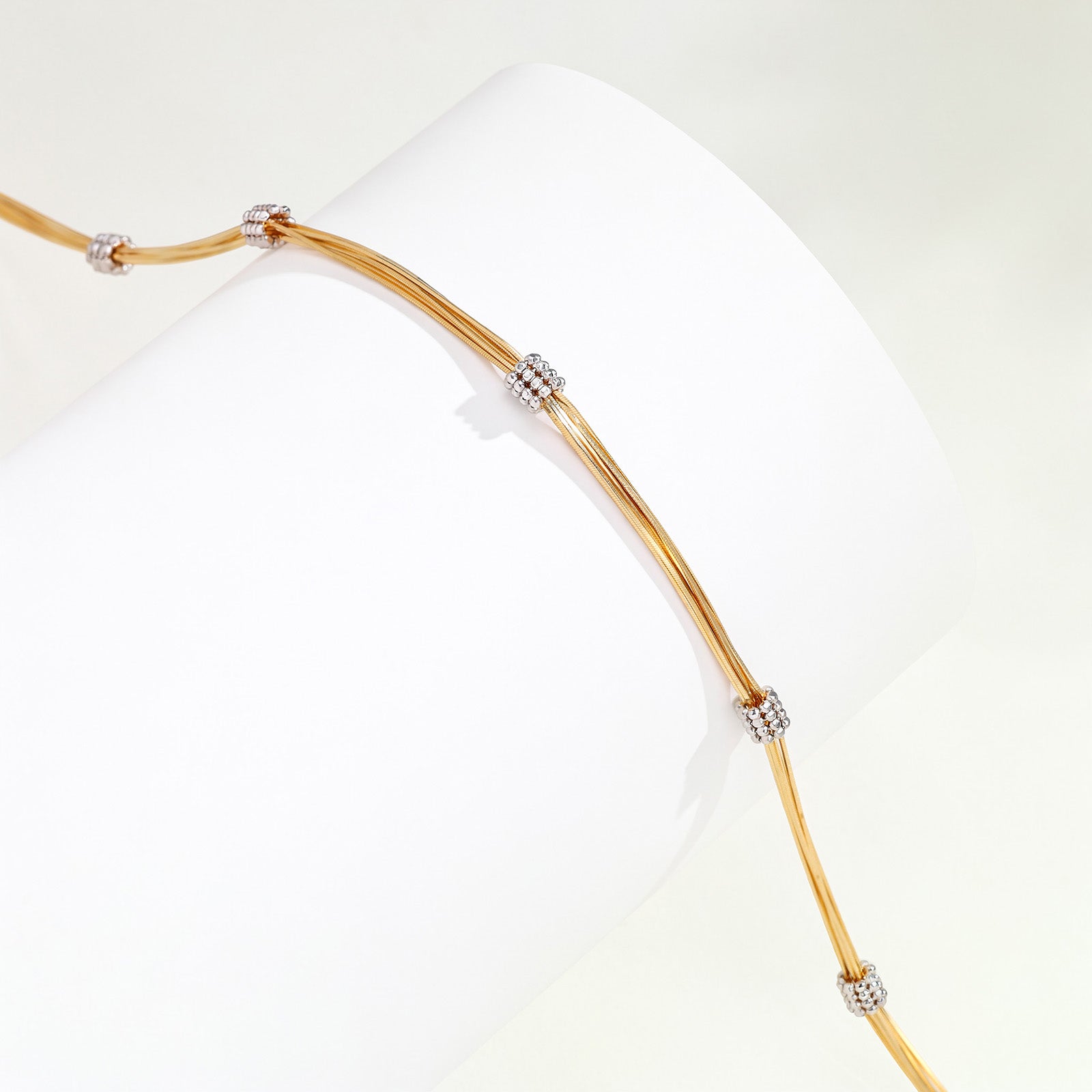 18K Yellow Gold Tassel Snake Chain Station Necklace