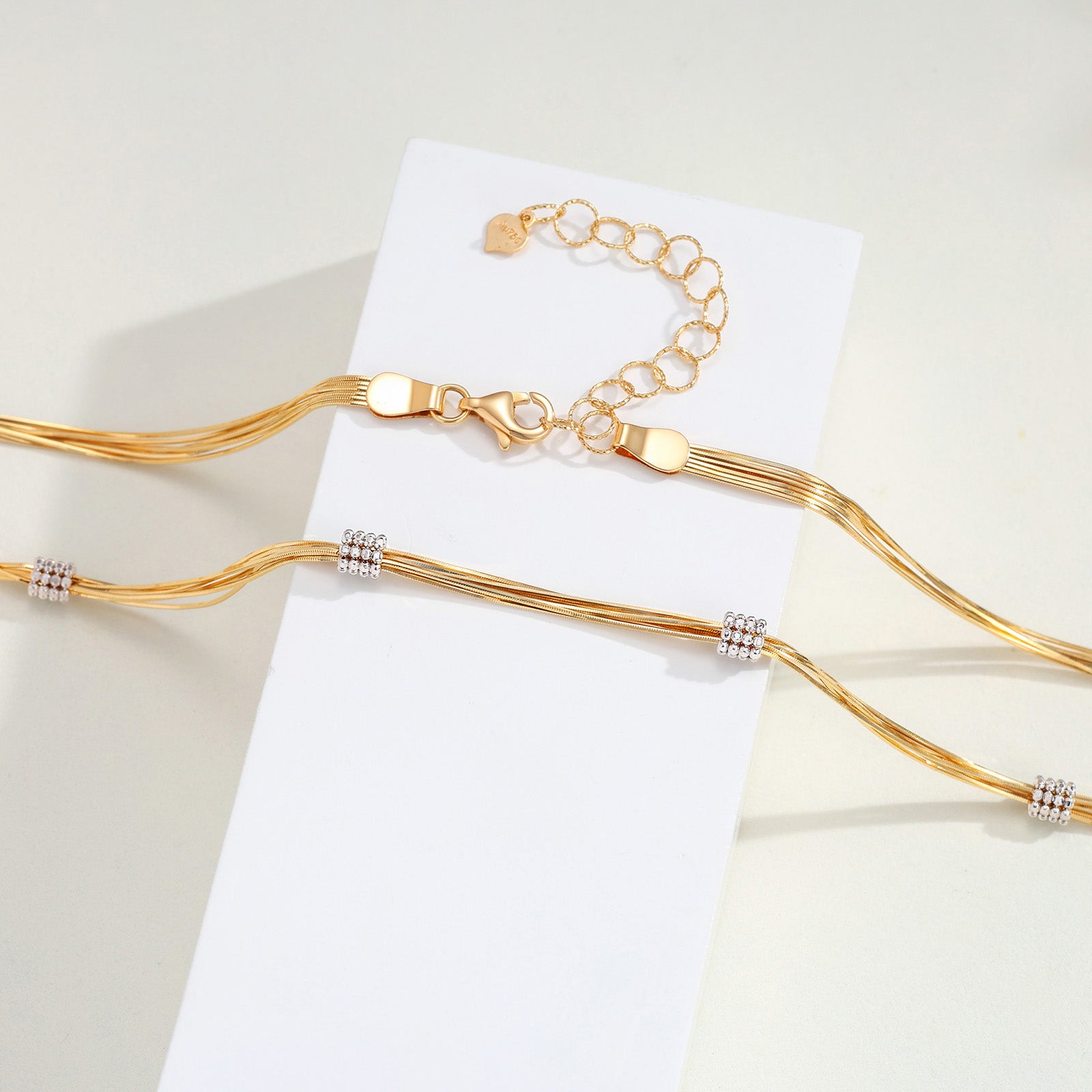 18K Yellow Gold Tassel Snake Chain Station Necklace