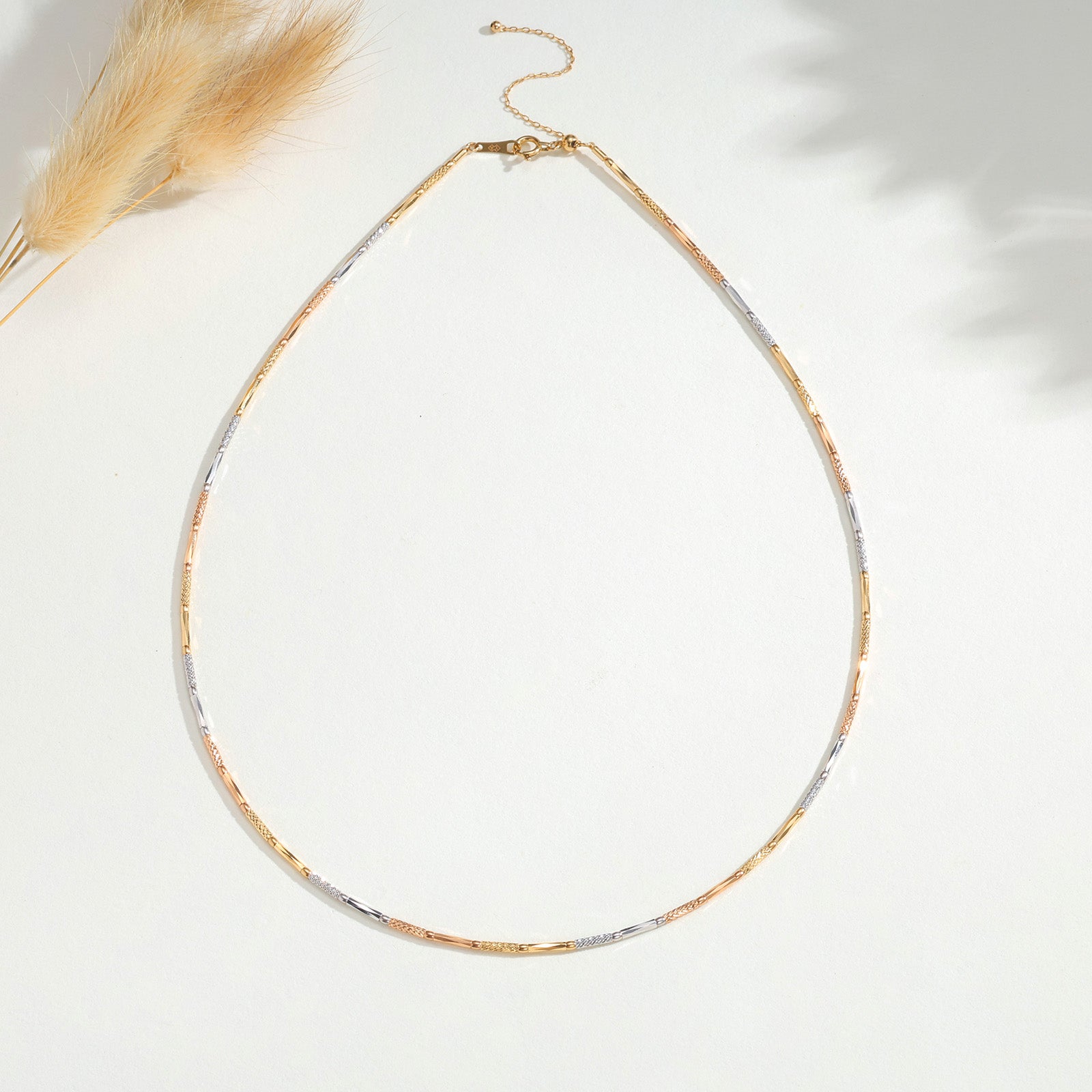 18K Three-Tone Gold Bar Station Necklace