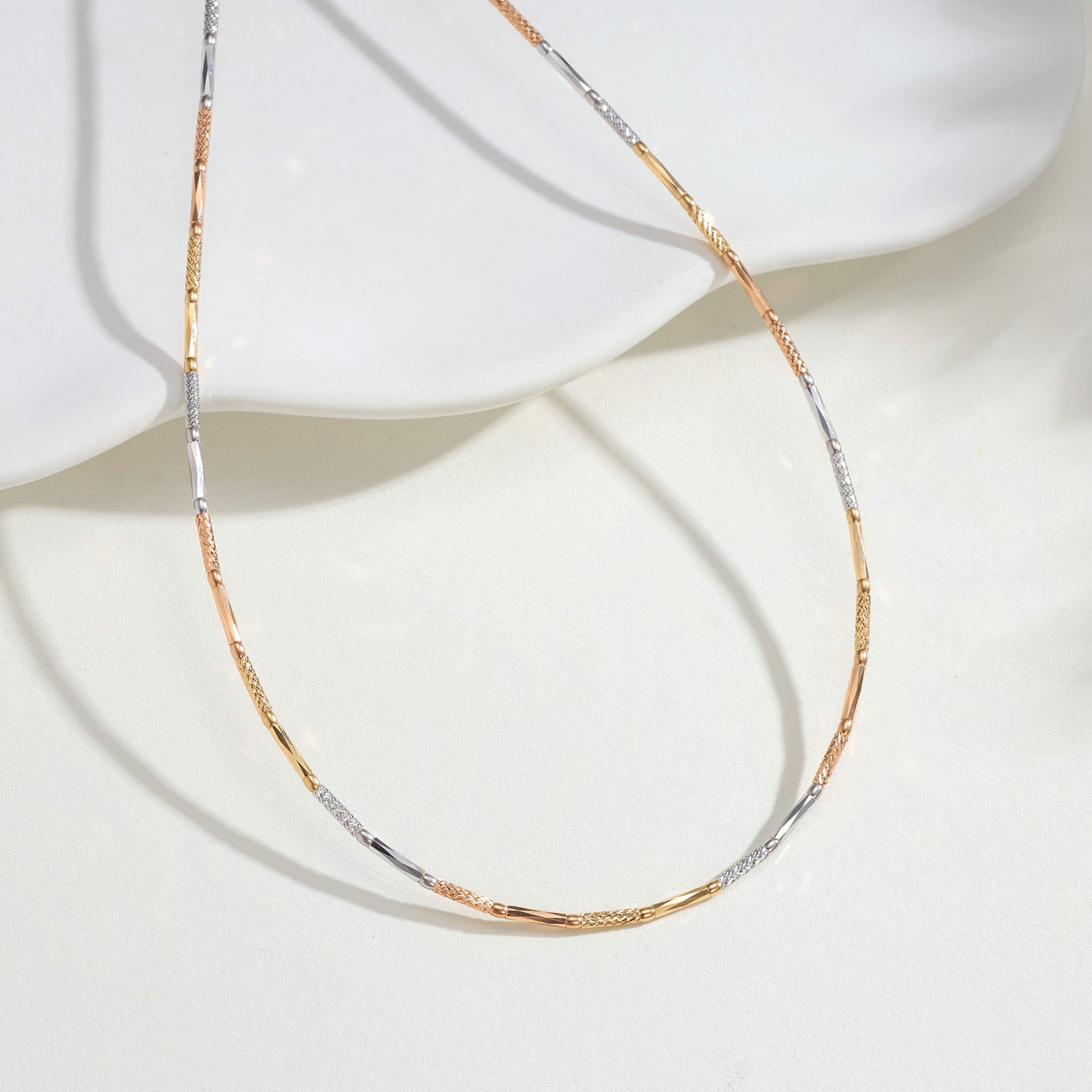 18K Three-Tone Gold Bar Station Necklace