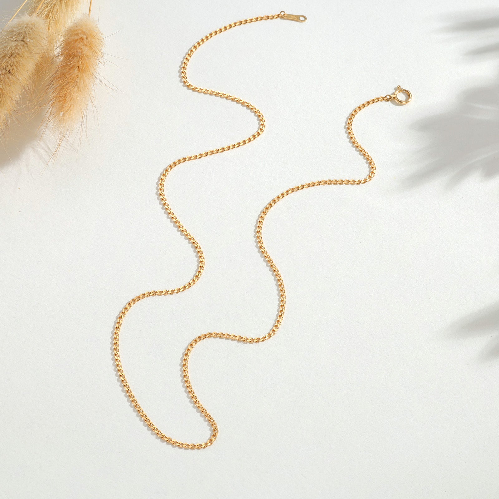 18K Solid Gold Curb Chain Necklace（2mm）