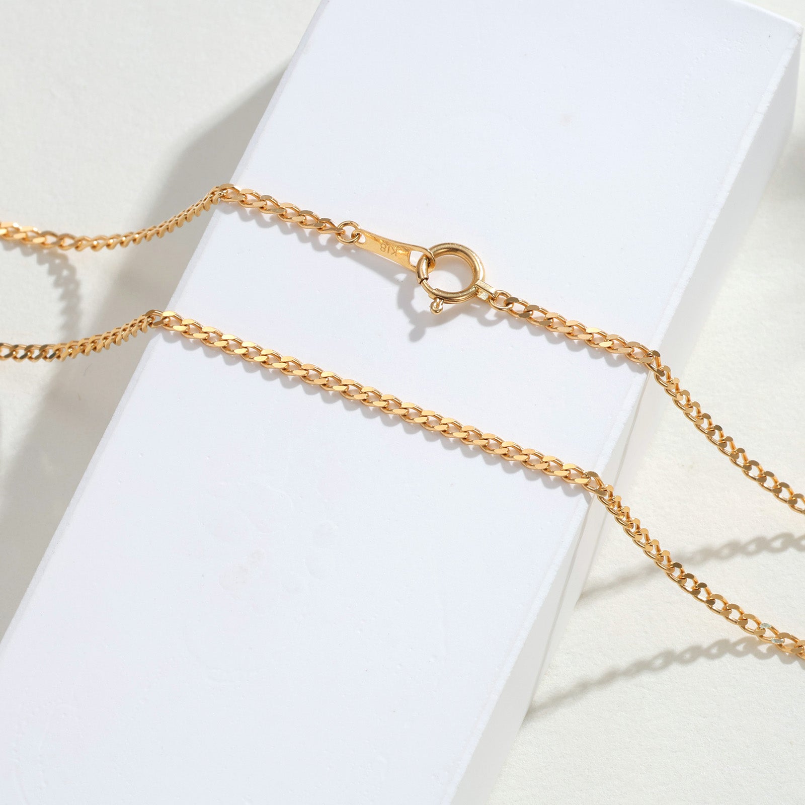 18K Solid Gold Curb Chain Necklace（2mm）