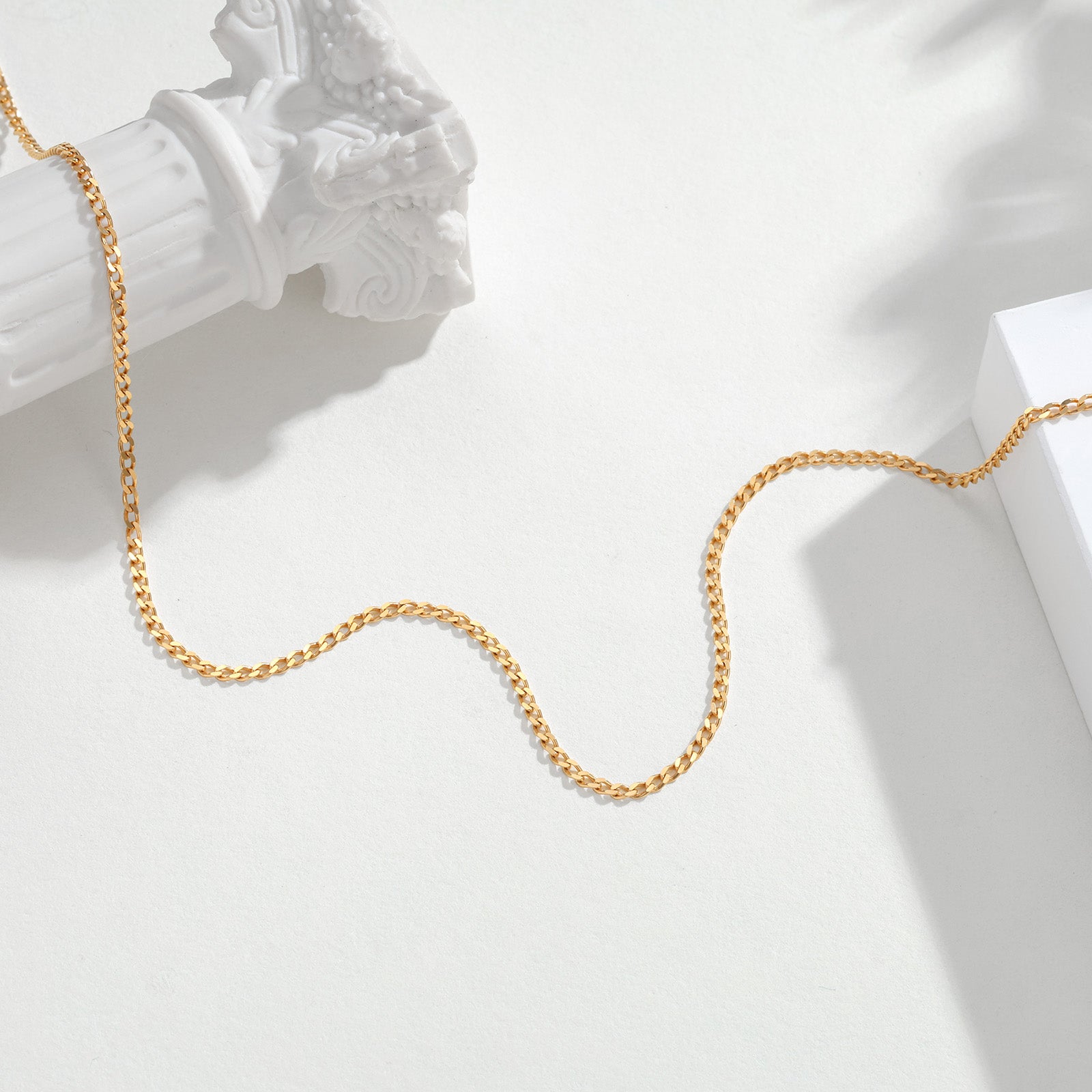 18K Solid Gold Curb Chain Necklace（2mm）