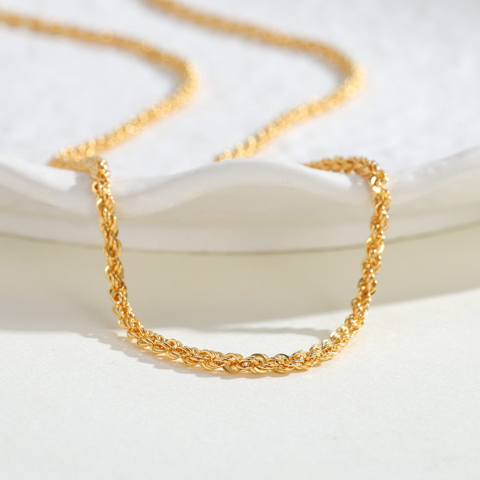 K18 Yellow Gold 2mm Twisted Rope Chain Necklace