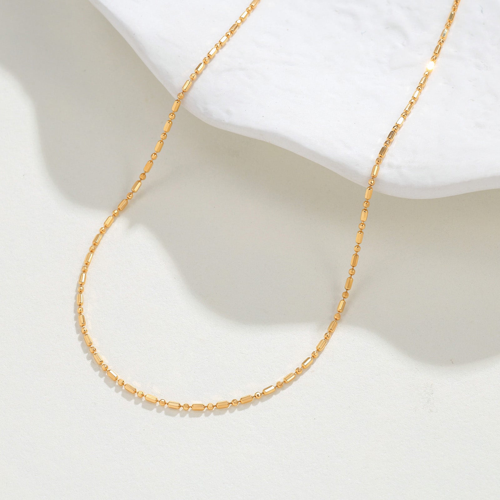 18K Solid Gold Station Bar chain  Necklace