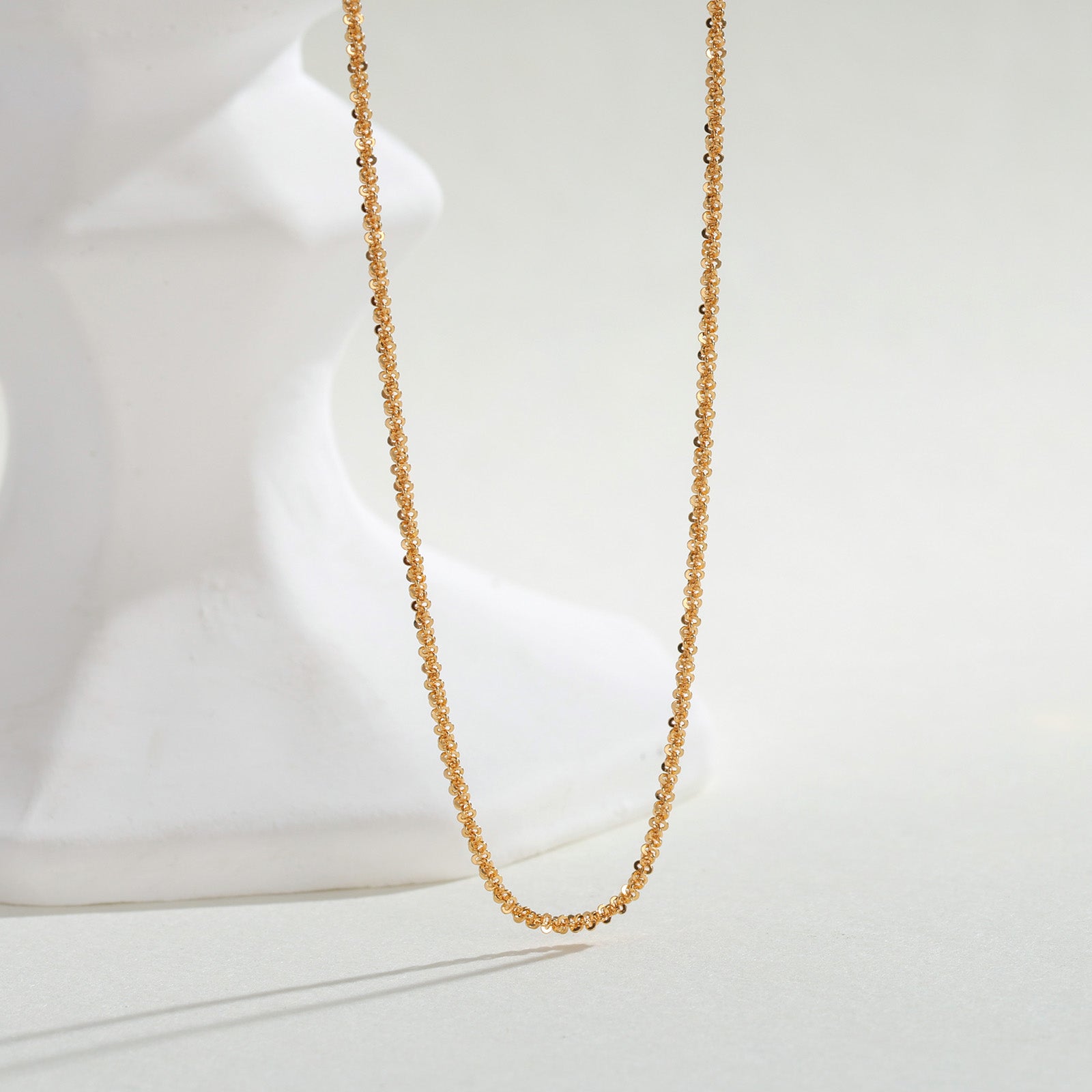 K18 Yellow Gold Diamond-Cut Woven Sequin Chain Necklace