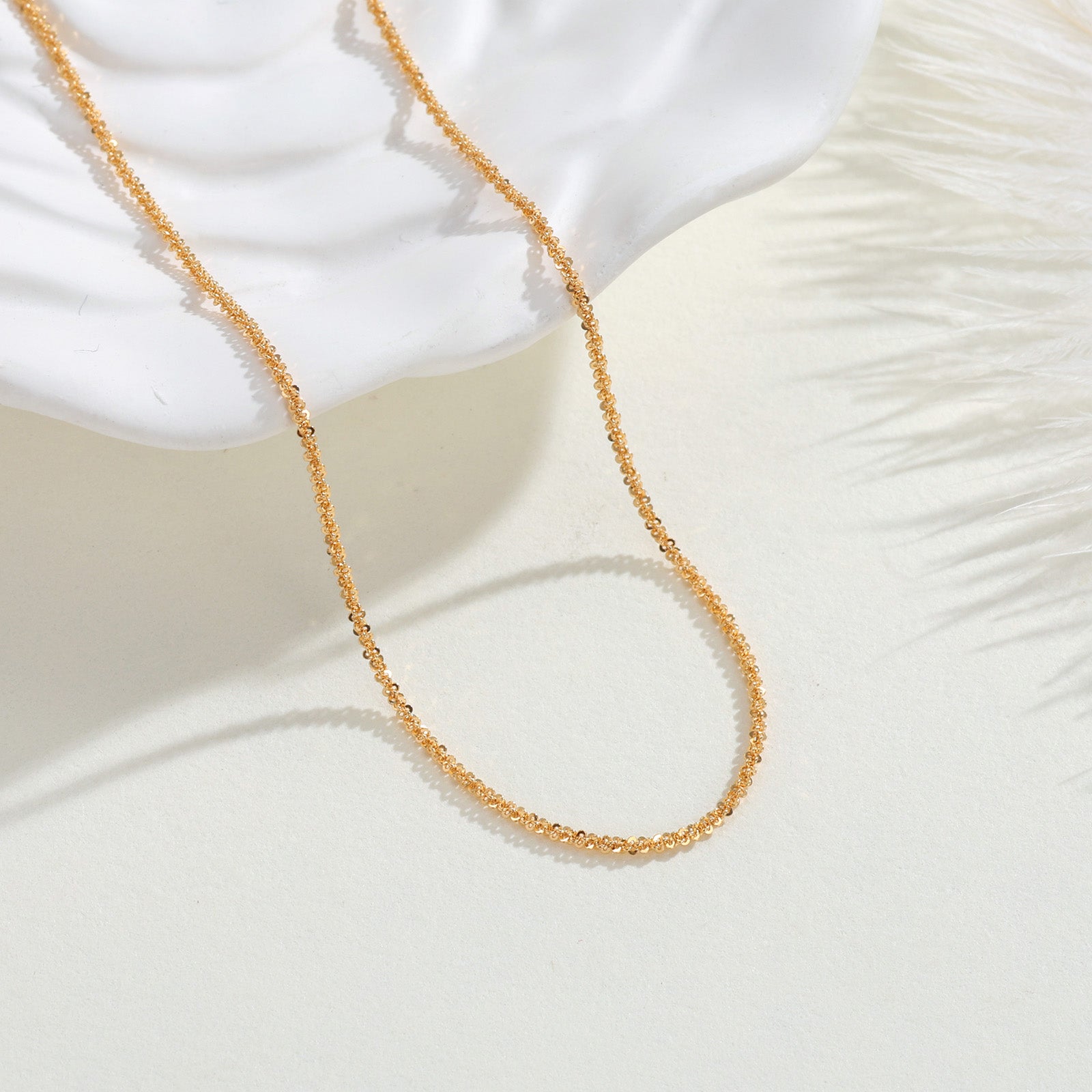 K18 Yellow Gold Diamond-Cut Woven Sequin Chain Necklace