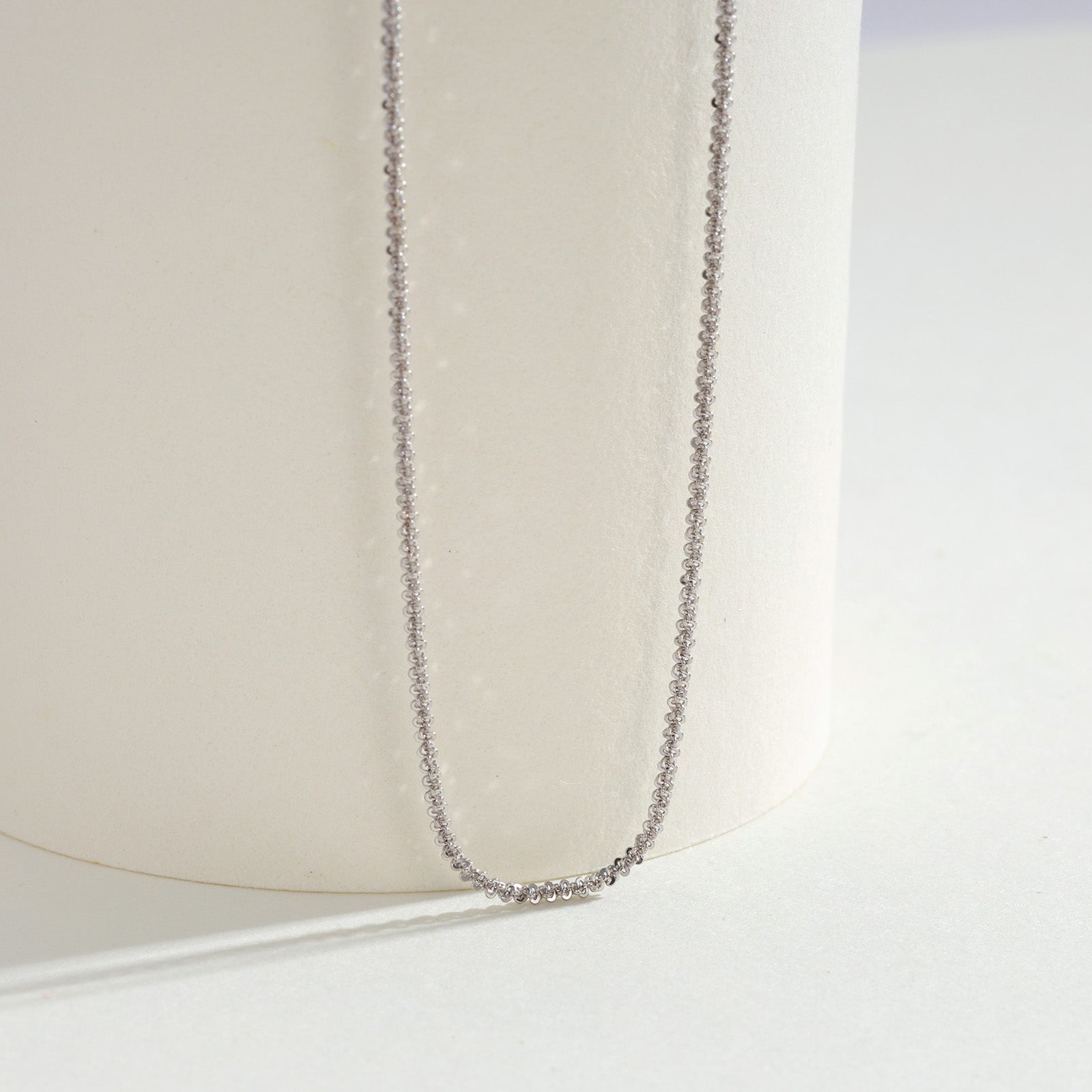 18K Yellow&White Gold Diamond-Cut Woven Sequin Chain Necklace（0.8mm）