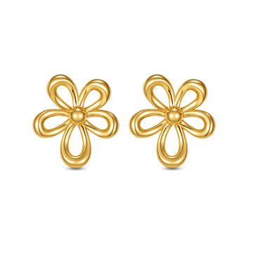 18K Solid Gold Hollow Five-Petal Flower Stud Earrings