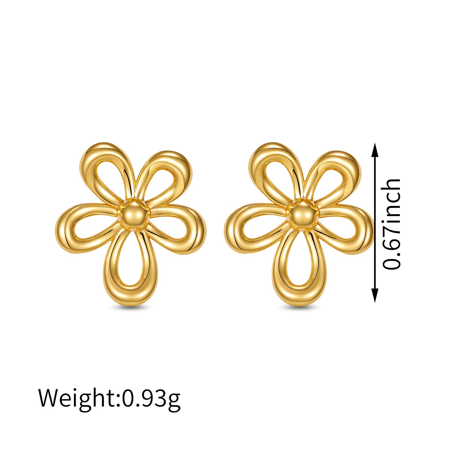 18K Solid Gold Hollow Five-Petal Flower Stud Earrings
