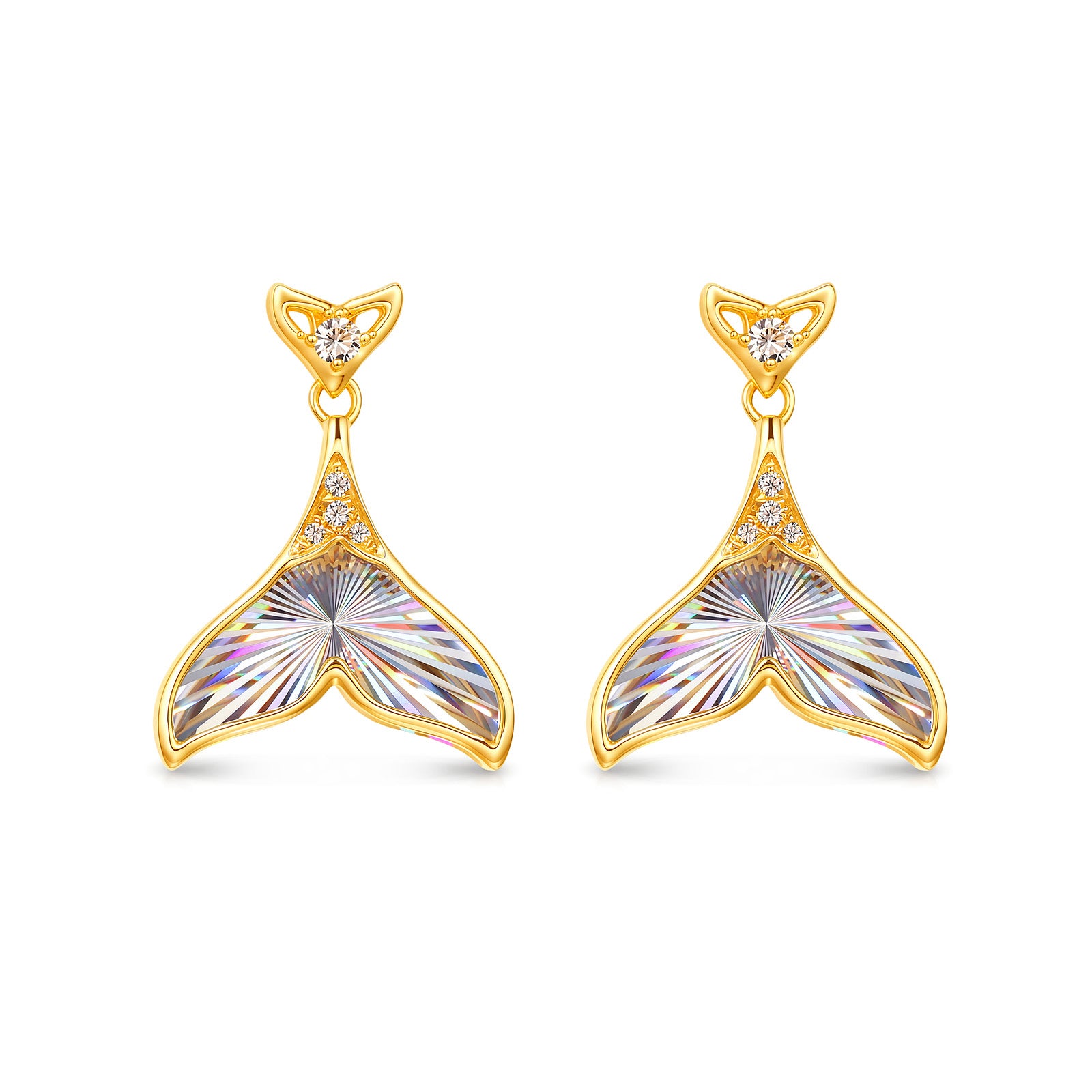 18K Solid Gold Mermaid Tail Radiant Cut Diamond Dangle Earrings
