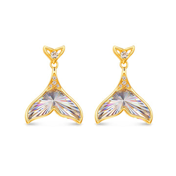 18K Solid Gold Mermaid Tail Radiant Cut Diamond Dangle Earrings