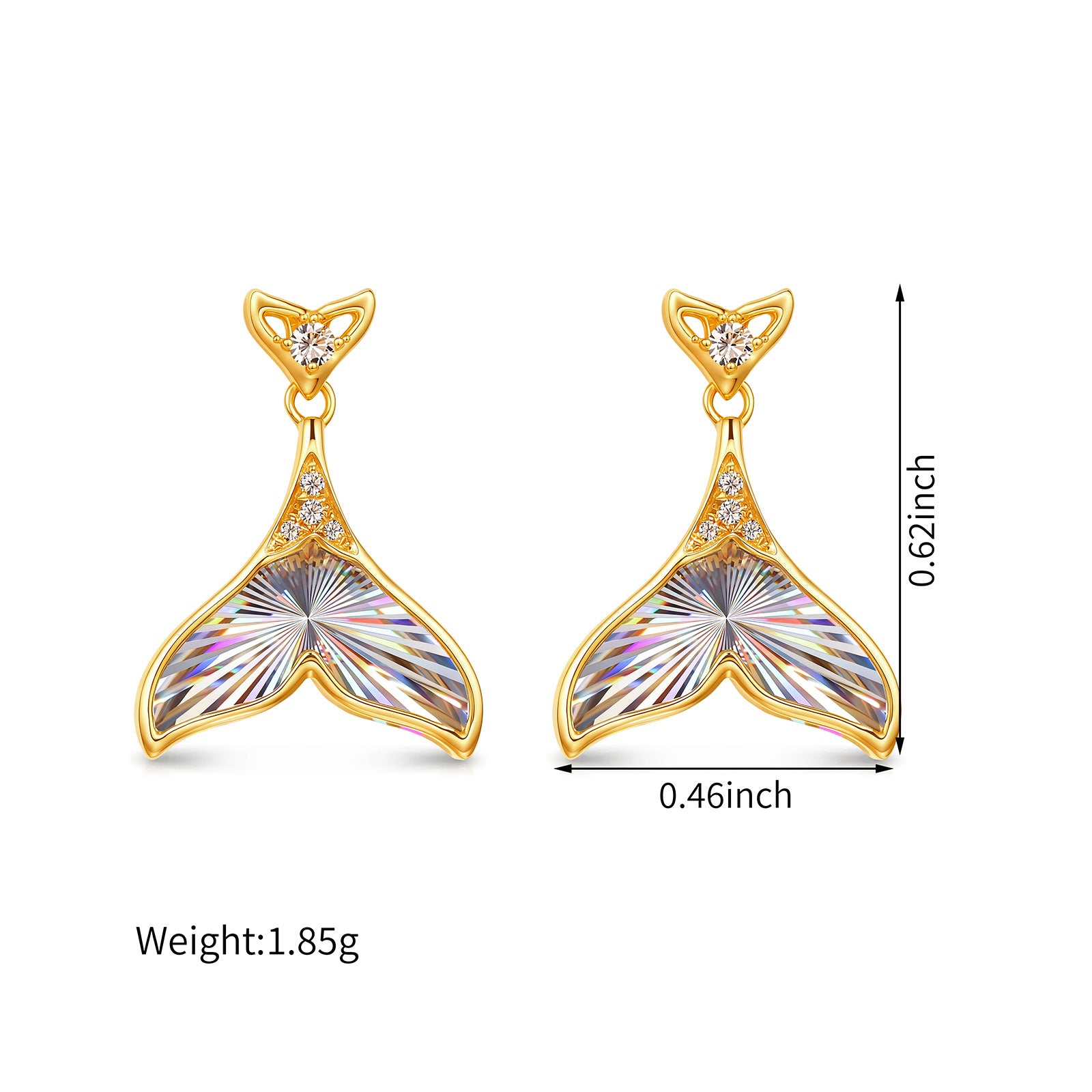 18K Solid Gold Mermaid Tail Radiant Cut Diamond Dangle Earrings