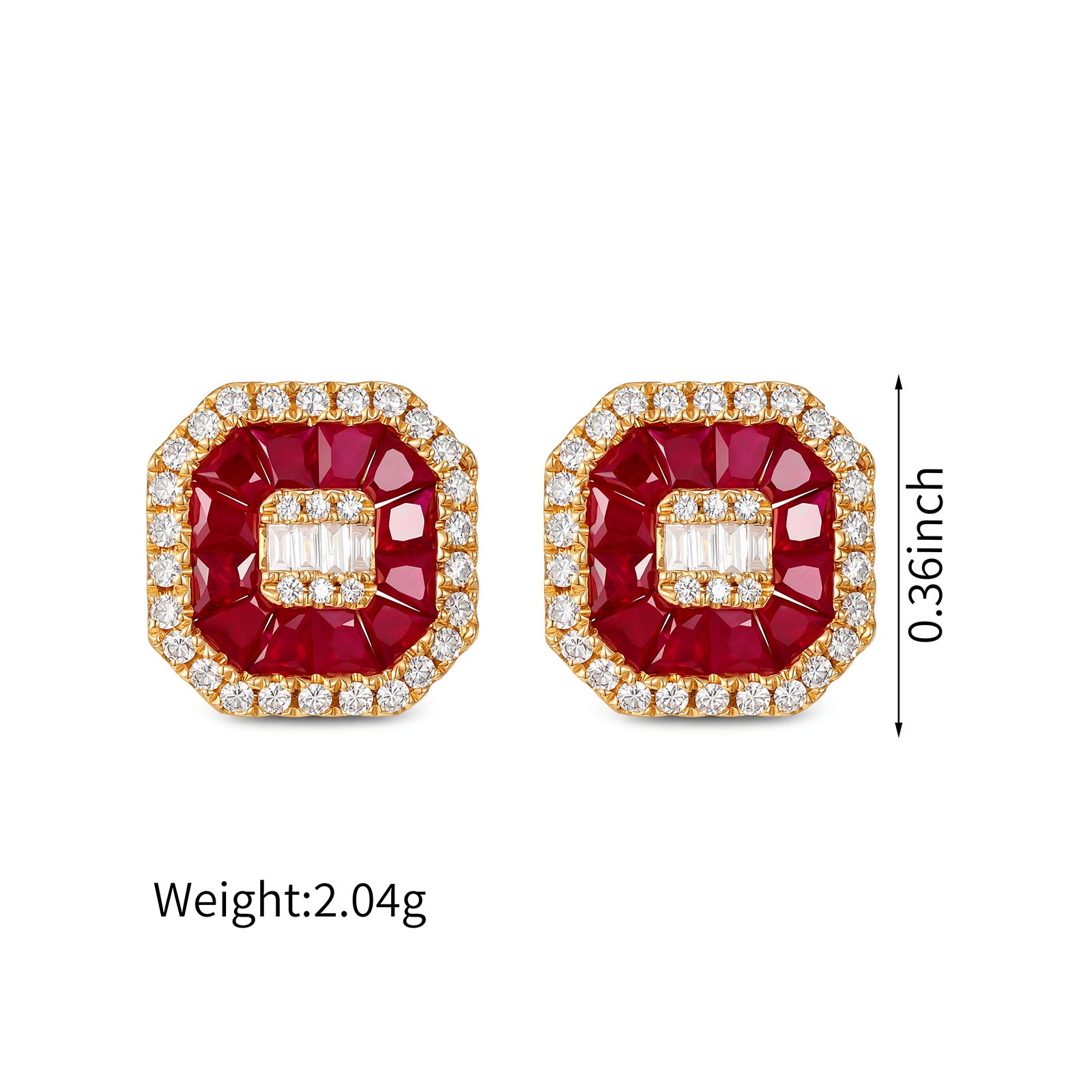 Natural Ruby & Diamond Cushion Halo Stud Earrings in 18K Gold