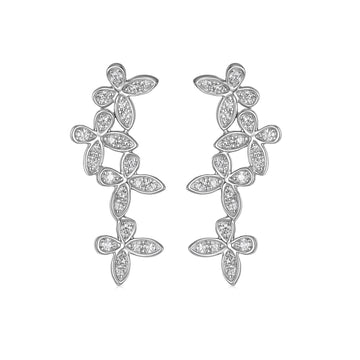 18K Solid White Gold Four Butterfly Natural Diamond Stud Earrings