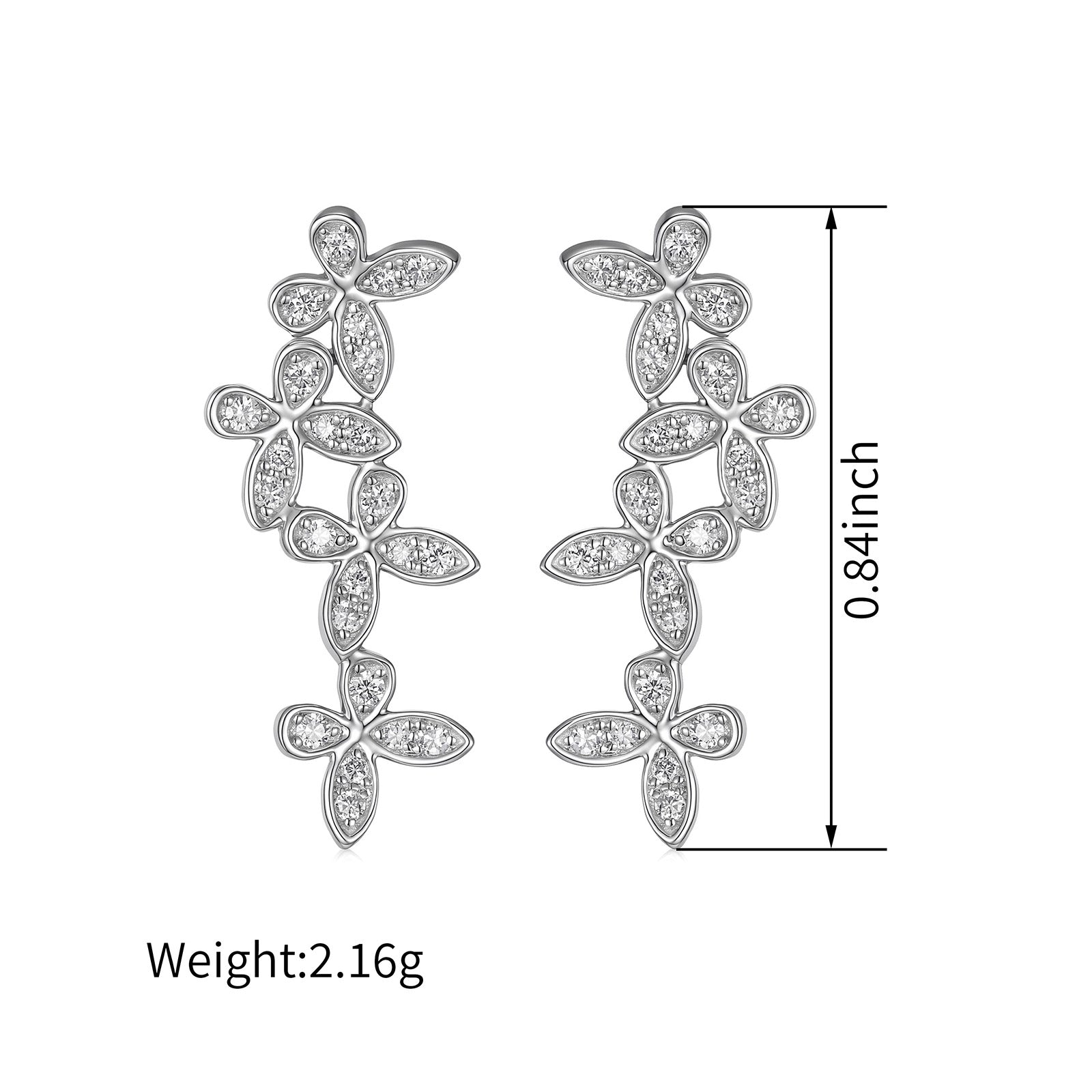 18K Solid White Gold Four Butterfly Natural Diamond Stud Earrings