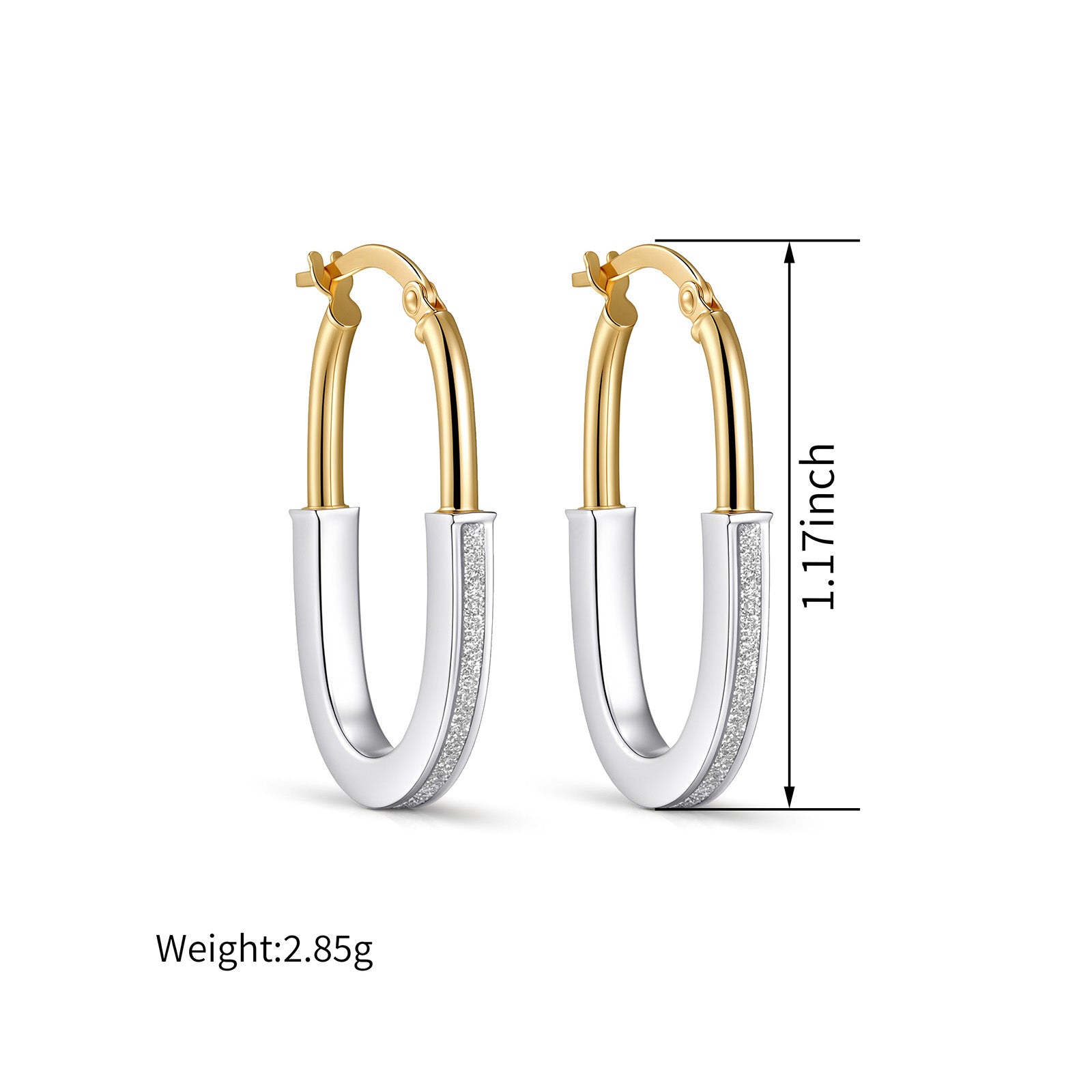 18K Solid Two-Tone White & Yellow Gold Oval Hoop Earrings