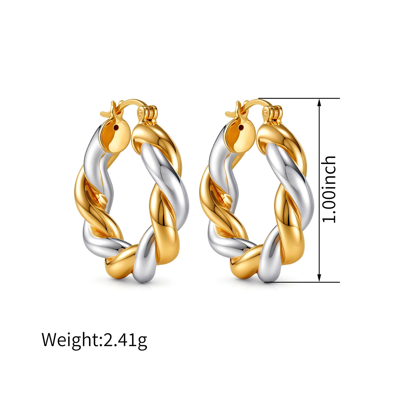 18K Solid Gold Two-Tone Gold Twisted Hoop Huggie Earrings