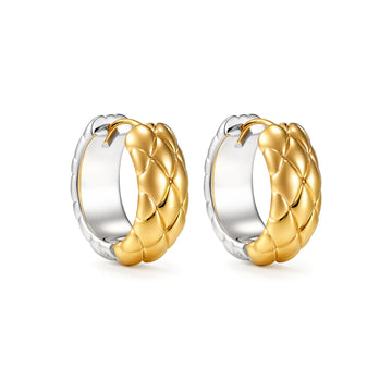 18K Two-Tone Gold Quilted Texture Huggie Hoop Earrings