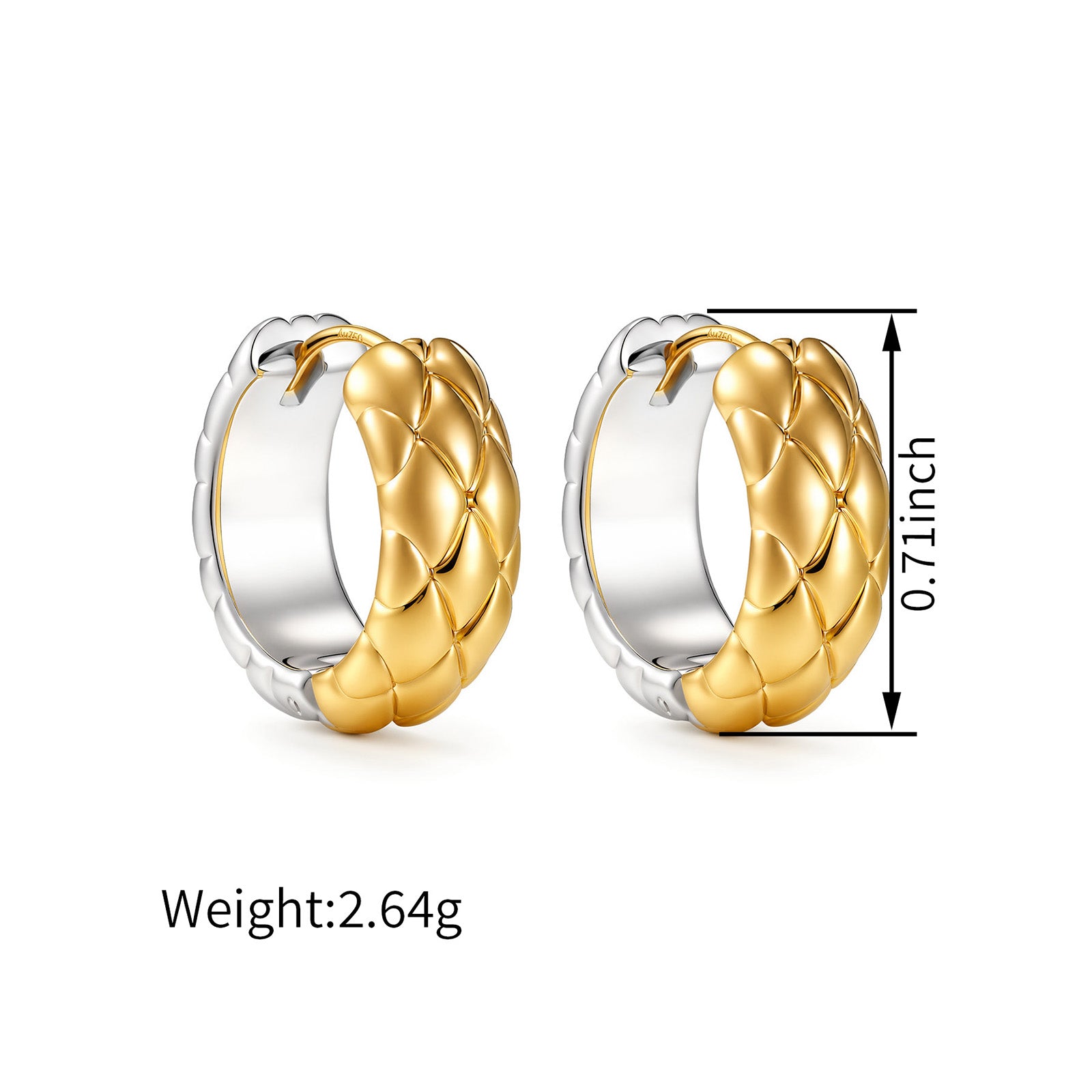 18K Two-Tone Gold Quilted Texture Huggie Hoop Earrings
