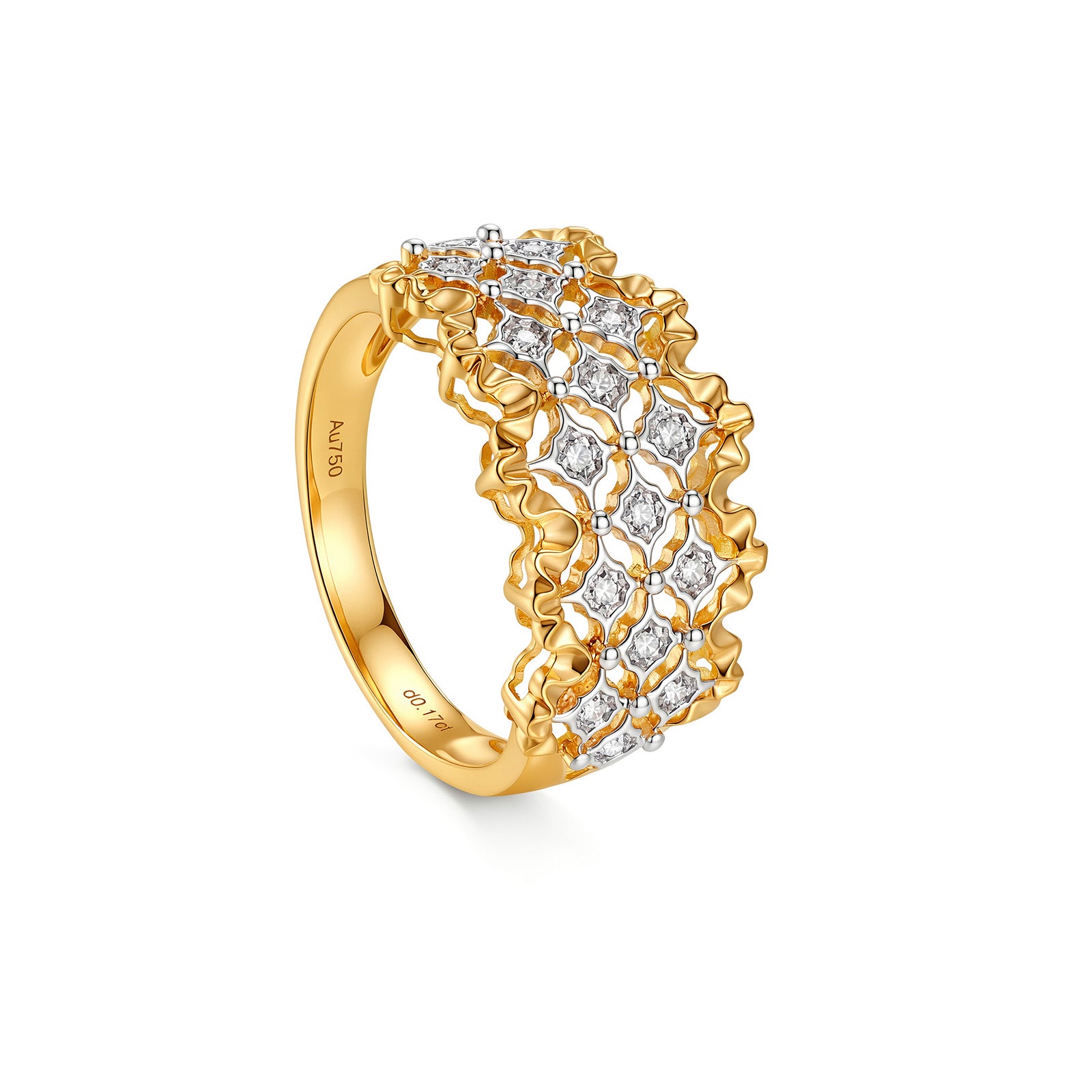 18K Solid Gold Openwork Lattice Natural Diamond Ring