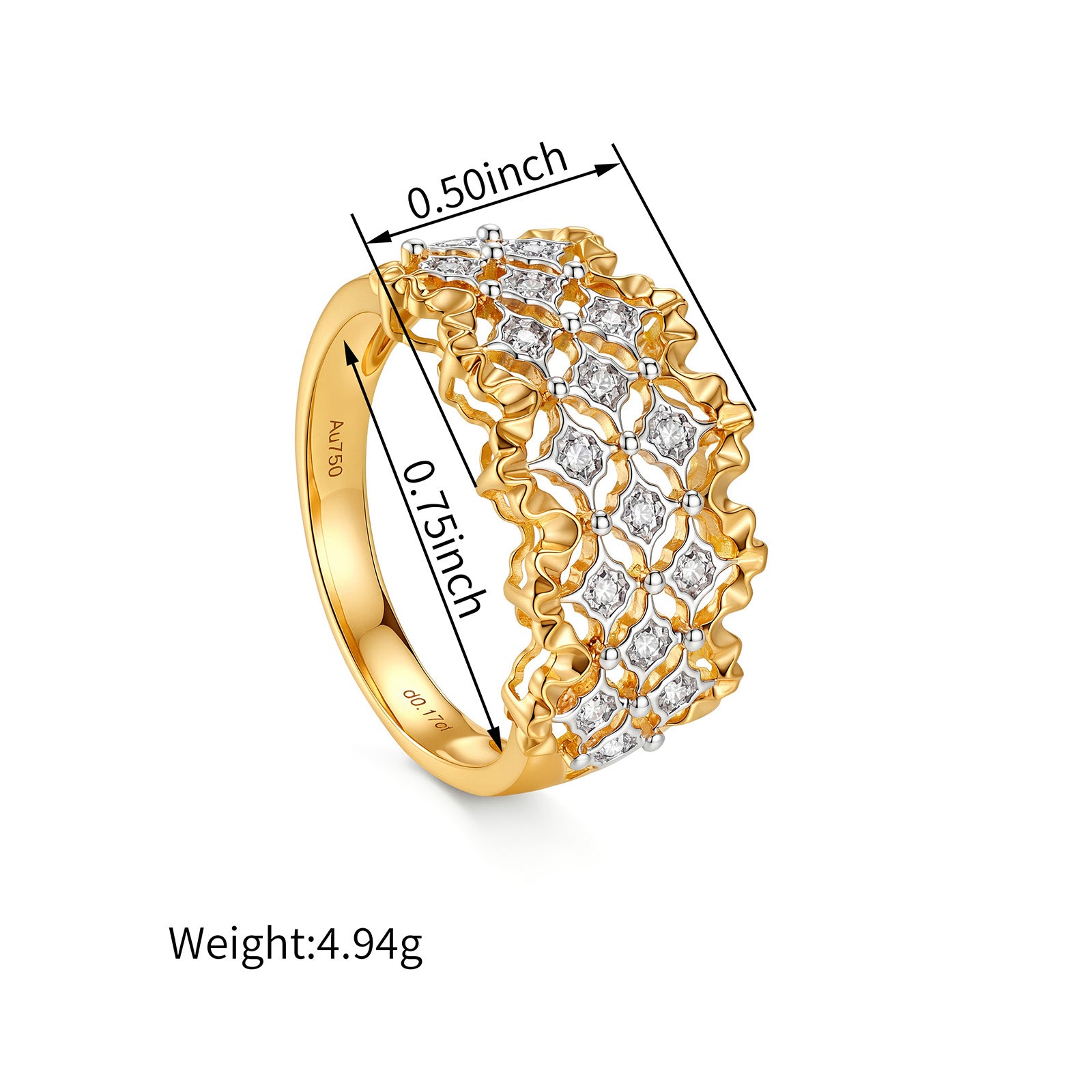 18K Solid Gold Openwork Lattice Natural Diamond Ring