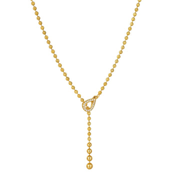 18K Solid Gold Textured Bead Chain Teardrop Natural Diamond Y-Necklace