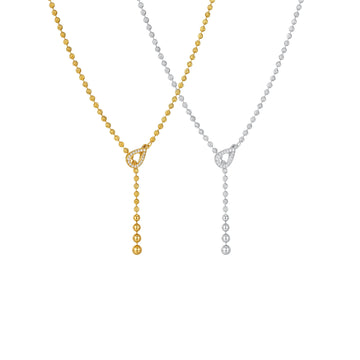 18K Textured Bead Teardrop Celeste Diamond Lariat Necklace | 20.5"