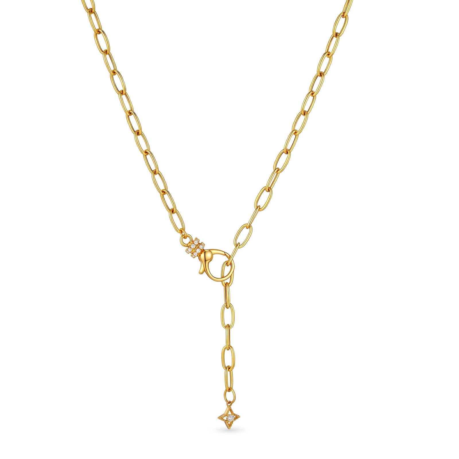 18K Solid Gold Diamond Universal Clasp Paperclip Chain Necklace