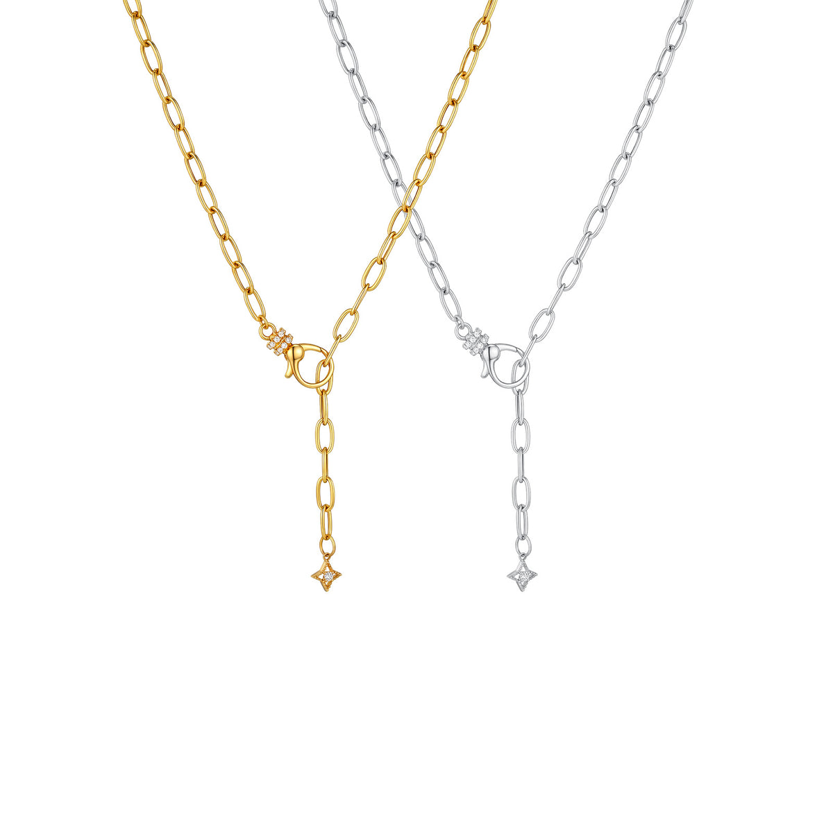 ⭐️18K Paperclip Lariat Diamond Universal Clasp Star Charm Necklace | 19.6"